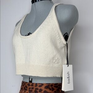 NWT ba&sh Cashmere Knit Sweater Crop Top L Ecru Cream Tank Revolve